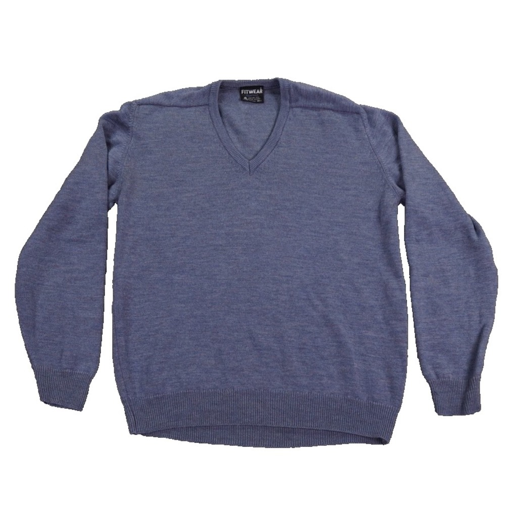 VTG Fitwear Superwash Wool V-Neck Sweater Men's Size 42 (22) Blue Made Australia